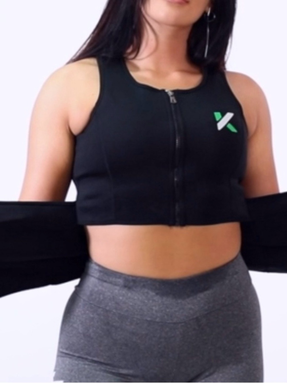 Black Zip-Front Waist Trainer Vest with Adjustable Wrap